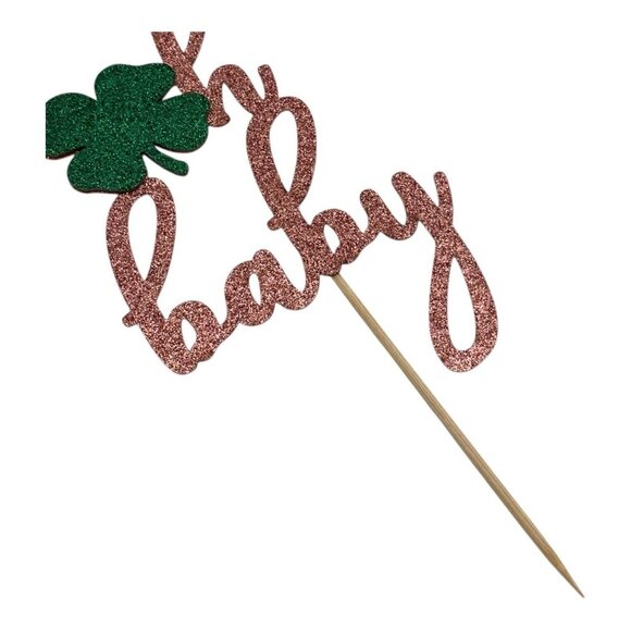 Rose Gold "Oh Baby" Cake Topper Shamrock Baby Shower & St. Patricks Decoration - Picture 4 of 4